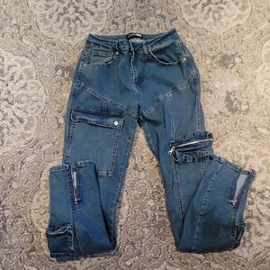 Fashion Nova Blue Skinny Jeans with Zipper Details